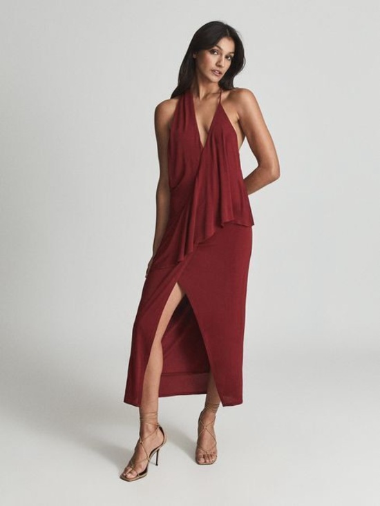 Reiss Dresses & Skirts - REISS Xena Halterneck Draped Maxi Dress Size UK 10/US 6 $345 Burgundy